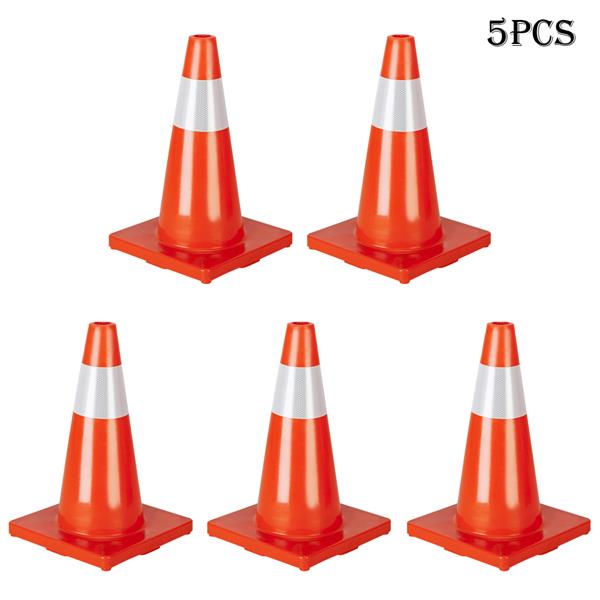 5PCS 18'' Inch Traffic Cone Fluorescent Red Reflective Road Parking Safety Cones 
